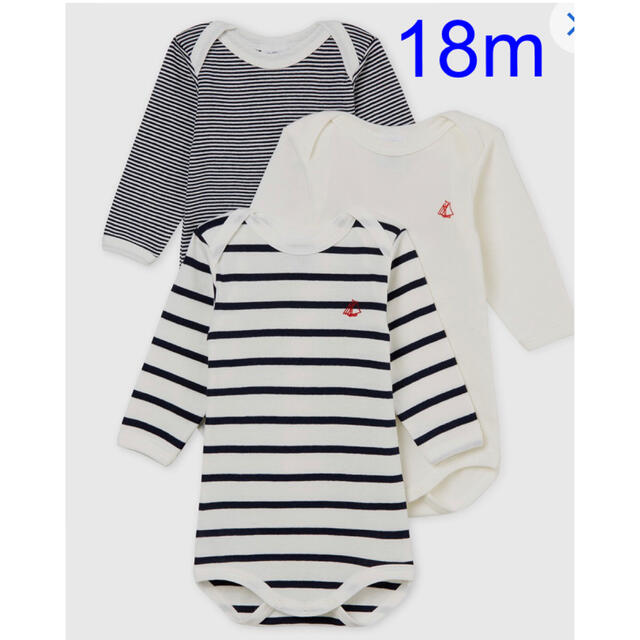 PETIT BATEAU(プチバトー)のプチバトー　新品マリニエール＆ミラレボディ　ロンパース　3枚組　18m/81cm キッズ/ベビー/マタニティのベビー服(~85cm)(ロンパース)の商品写真