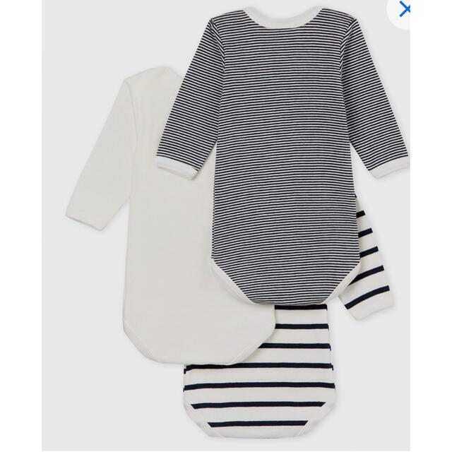 PETIT BATEAU(プチバトー)のプチバトー　新品マリニエール＆ミラレボディ　ロンパース　3枚組　18m/81cm キッズ/ベビー/マタニティのベビー服(~85cm)(ロンパース)の商品写真