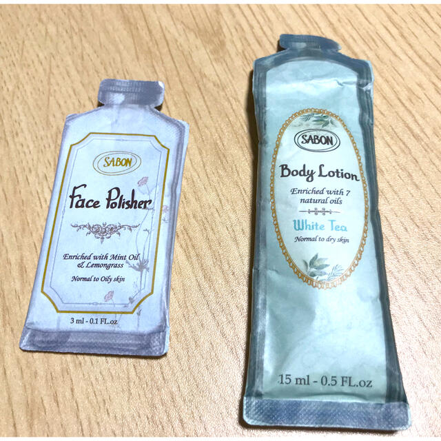 SABON(サボン)のSABON ボディーローション　ホワイトティー　フェイスポリッシャー　試供品 コスメ/美容のキット/セット(サンプル/トライアルキット)の商品写真