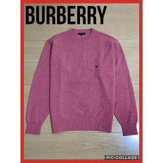 バーバリー(BURBERRY)の美品 バーバリーロンドン ホースロゴ刺繍入り ラムウールセーター ピンク L(ニット/セーター)