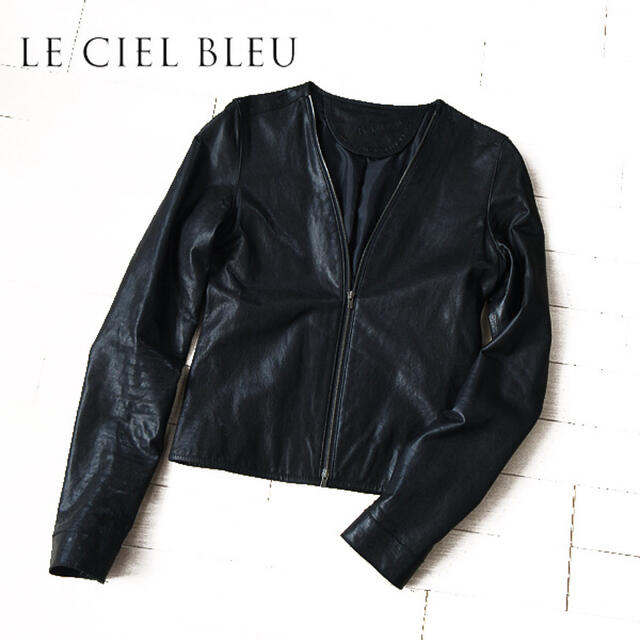 LE CIEL BLEU(ルシェルブルー)の美品 38 ルシェルブルー ラムレザージャケット ブラック レディースのジャケット/アウター(ライダースジャケット)の商品写真