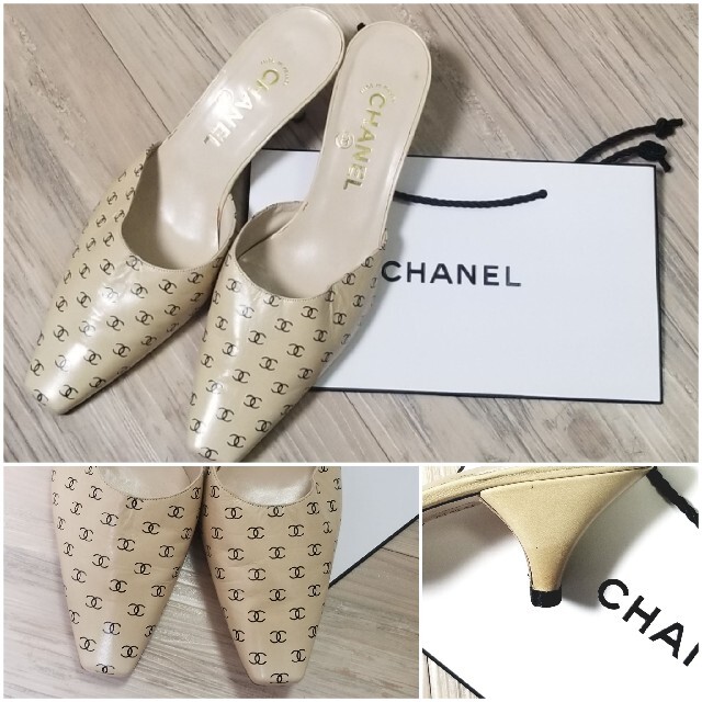 正規品★CHANELシャネル　CoCoマーク総柄ヴィンテージミュール38