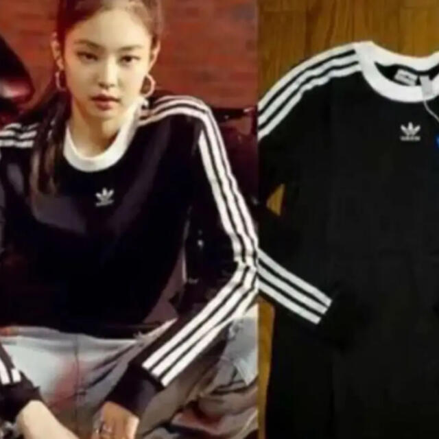 adidas(アディダス)のblack pink ジェニ着用 アディダス スリーストライプ 長袖 レディースのトップス(Tシャツ(長袖/七分))の商品写真