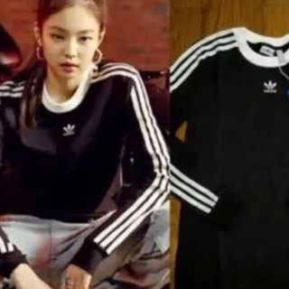 アディダス(adidas)のblack pink ジェニ着用 アディダス スリーストライプ 長袖(Tシャツ(長袖/七分))