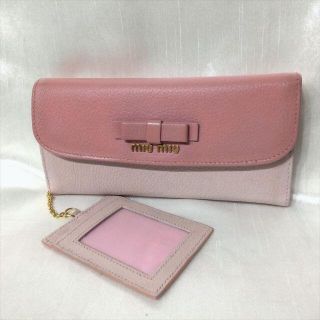 ミュウミュウ(miumiu)の★美品★miu miu バイカラー リボン 長財布 ピンク 長財布 イタリア製 (財布)