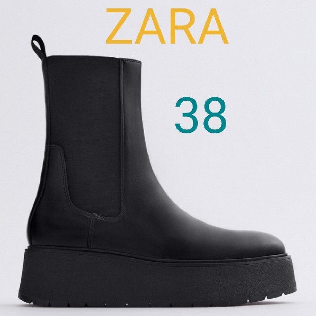 Zara フラットリアルレザープラットフォームアンクルブーツ