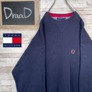 トミーヒルフィガー(TOMMY HILFIGER)の【古着】90s オールドトミー ワンポイント 刺繍ロゴ クルーネックニット XL(ニット/セーター)