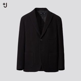 ユニクロ(UNIQLO)のUNIQLO +J ウールブレンドオーバーサイズヘリンボーン S 黒(テーラードジャケット)