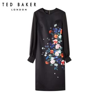 テッドベイカー(TED BAKER)の❤️Ted baker  2020 秋新作　新品　黑花柄ワンピース　オシャレ(ひざ丈ワンピース)