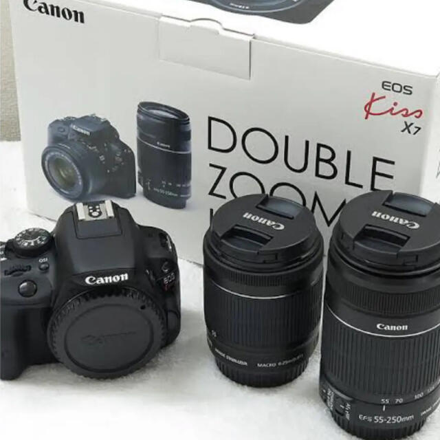 箱・付属品付き】Canon EOS KISS X7 ダブルレンズセット 箱・付属品付き】Canon EOS KISS X7 ダブルレンズセット