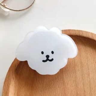 【新品】韓国　スマホ　ポップソケット　犬　ホワイト　(その他)