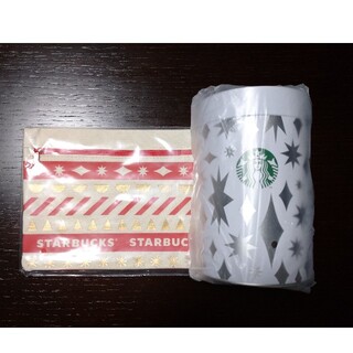 スターバックスコーヒー(Starbucks Coffee)のスタバ キャニスター缶白 キャンバスポーチ赤(ノベルティグッズ)