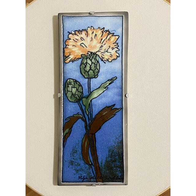 直筆サイン付き Yellow Flower 1993年 ヘルヤ 陶板画 アラビア