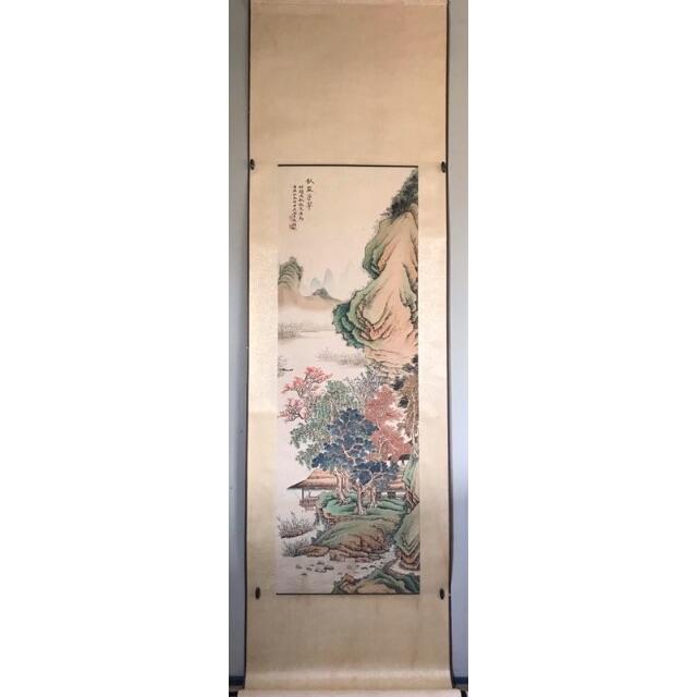 肉筆 彩色山水
