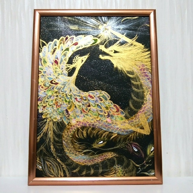 風水開運絵画＊虹華龍凰　虹　二神　鳳凰龍神　全体　金運財運　出世　守護　波動龍神