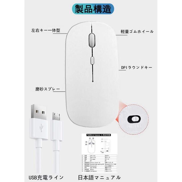 【2020最新版】ワイヤレスマウス Bluetooth 5.0 マウス 超薄型 スマホ/家電/カメラのPC/タブレット(PC周辺機器)の商品写真