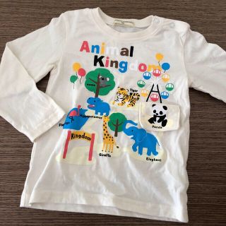 ニシマツヤ(西松屋)の長袖Tシャツ 動物園 アニマル ロンT 白 95センチ ゾウ キリン パンダ(Tシャツ/カットソー)