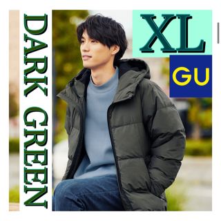 ジーユー(GU)のGU ヒートパデットブルゾン DARK GREEN XL(ダウンジャケット)