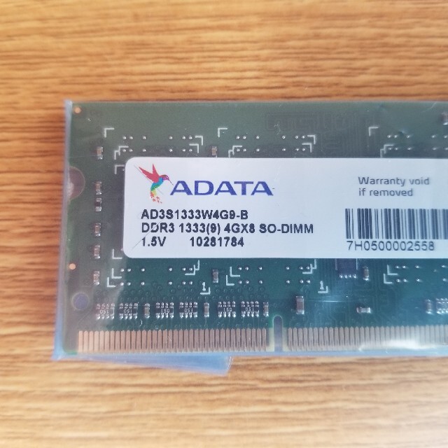 ADATAメモリ So-DIMM DDR3-1333 スマホ/家電/カメラのPC/タブレット(PCパーツ)の商品写真