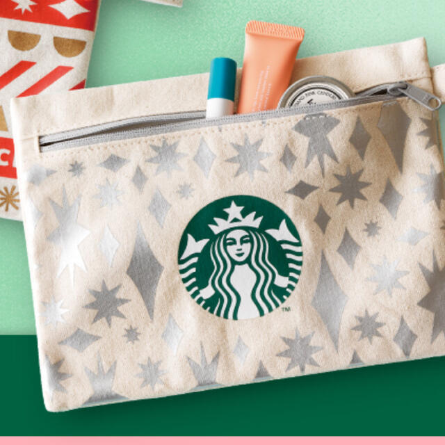 Starbucks Coffee(スターバックスコーヒー)のキャンパスポーチ　&スターバックス ヴィア® クリスマス ブレンド(12本入り) 食品/飲料/酒の飲料(コーヒー)の商品写真