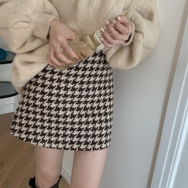 即日発新品tweed beige×black check mini skirt 2
