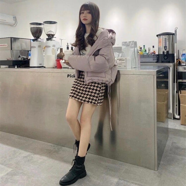 即日発新品tweed beige×black check mini skirt 3