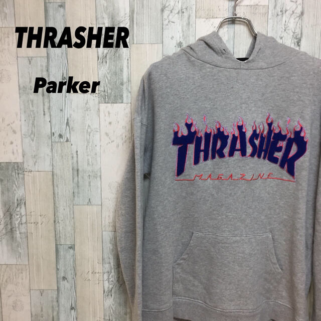 THRASHER(スラッシャー)の古着 THRASHER スラッシャー パーカー 立体 刺繍 ロゴ L メンズのトップス(パーカー)の商品写真