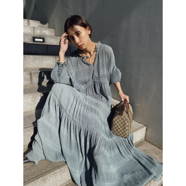 Ameri SHIRRING PLEATS DRESS ロングワンピース