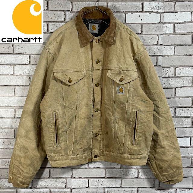 carhartt(カーハート)の海外古着 Carhartt カーハート ワークジャケット 彫刻ボタン ベージュ メンズのジャケット/アウター(カバーオール)の商品写真