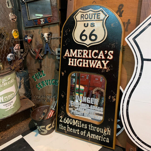 アメリカンな部屋/ ROUTE66 デコレーションミラー/ウォールミラー インテリア/住まい/日用品のインテリア小物(壁掛けミラー)の商品写真