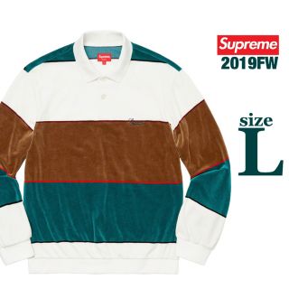 シュプリーム(Supreme)のsupreme Stripe Velour L/S Polo White / L(ポロシャツ)