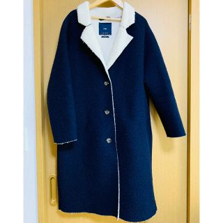 ザラ(ZARA)のZARA ボアチェスターコート　ネイビー(チェスターコート)