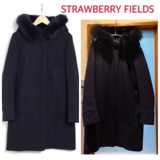 ストロベリーフィールズ(STRAWBERRY-FIELDS)の【美品】ストロベリーフィールズ　フードファー付きコート(ロングコート)