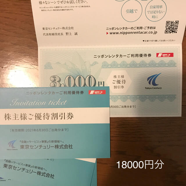 ニッポンレンタカー株主優待割引券18000円分