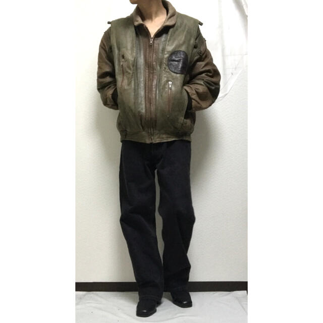 MARITHE + FRANCOIS GIRBAUD(マリテフランソワジルボー)のVINTAGE Gusset Pleats Leather Jacket メンズのジャケット/アウター(レザージャケット)の商品写真