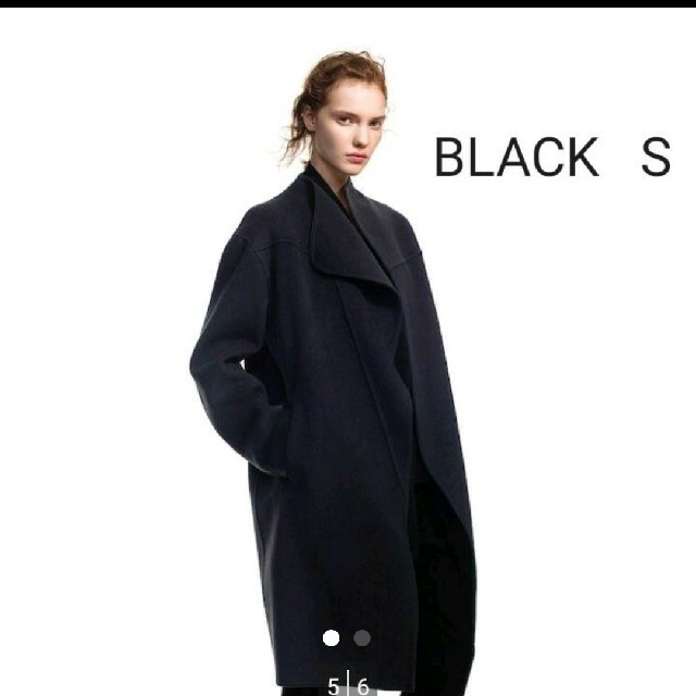 Jil Sander(ジルサンダー)のユニクロ ジルサンダー カシミヤブレンドノーカラーコート ブラック S レディースのジャケット/アウター(ロングコート)の商品写真