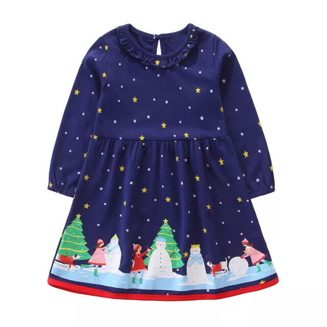 クリスマス パーティー  冬　かわいい 雪だるま ワンピース　110 キッズ/ベビー/マタニティのキッズ服女の子用(90cm~)(ワンピース)の商品写真