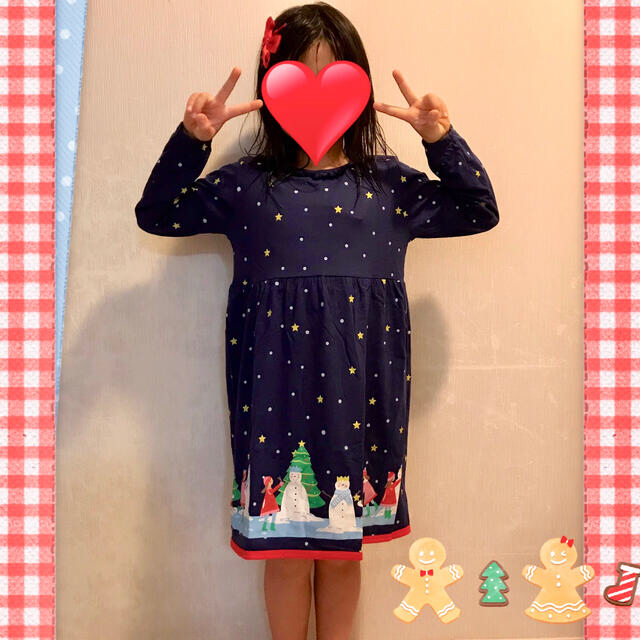 クリスマス パーティー  冬　かわいい 雪だるま ワンピース　110 キッズ/ベビー/マタニティのキッズ服女の子用(90cm~)(ワンピース)の商品写真