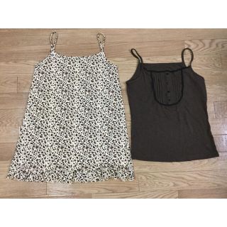 ユニクロ(UNIQLO)のキャミソール 2着セット　レオパード　ヒョウ柄　替えボタンあり　ブラウン(キャミソール)