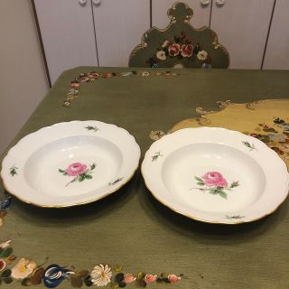 マイセン(MEISSEN)のマイセンピンクローズ2級品スーププレート(食器)