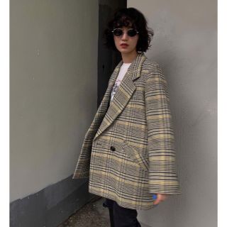 マウジー(moussy)の新作をお安く♡moussy CHECK MIDDLE ジャケット♡イエロー(テーラードジャケット)