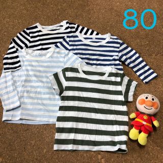 ムジルシリョウヒン(MUJI (無印良品))のボーダーTシャツ4枚セット　無印UNIQLO 80(Ｔシャツ)