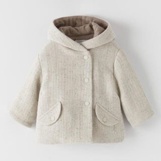 ザラキッズ(ZARA KIDS)のZARA kids ザラキッズ　ポンポン付きヘリンボーン柄コート(コート)