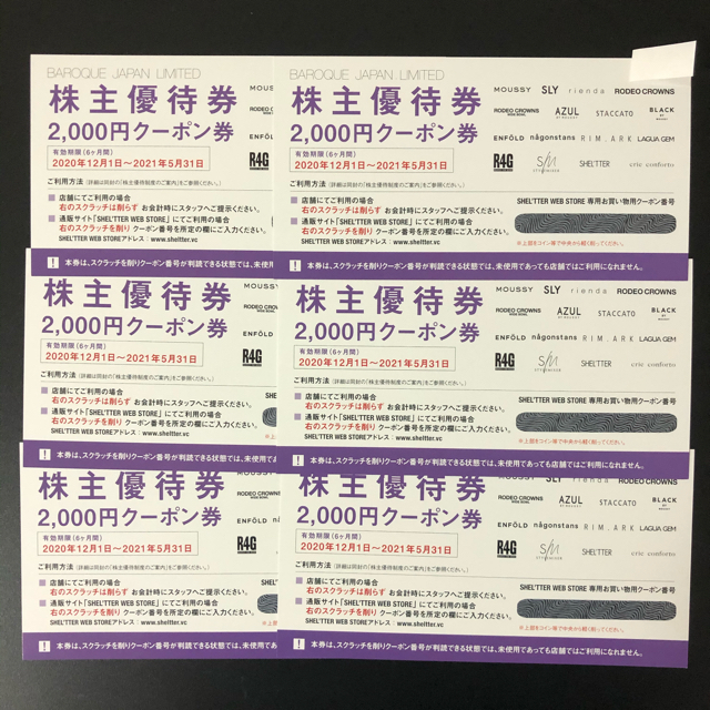 ショッピングバロックジャパンリミテッド 株主優待 12,000円分