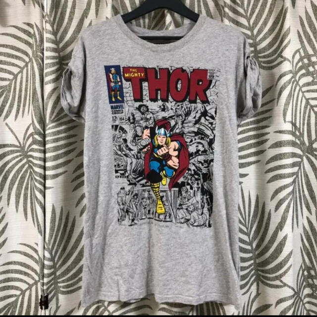 MARVEL(マーベル)の美品です！マーベル　Tシャツワンピース  レディース   Lサイズ　グレー レディースのワンピース(ひざ丈ワンピース)の商品写真