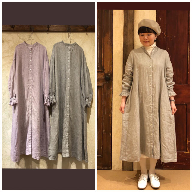 nest Robe バンドカラーラッフル袖ワンピース（LAVENDER）