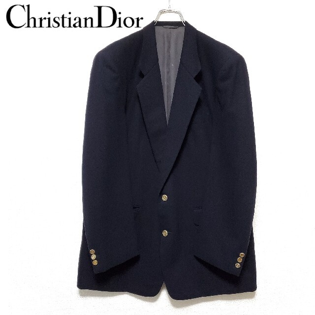 【楽ギフ_のし宛書】 Dior Christian - ネイビー 金ボタン テーラードジャケット ウール Dior Christian テーラードジャケット
