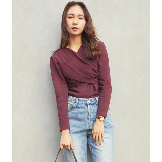 Cache-coeur cross top (burgundy) レディースのトップス(カットソー(長袖/七分))の商品写真