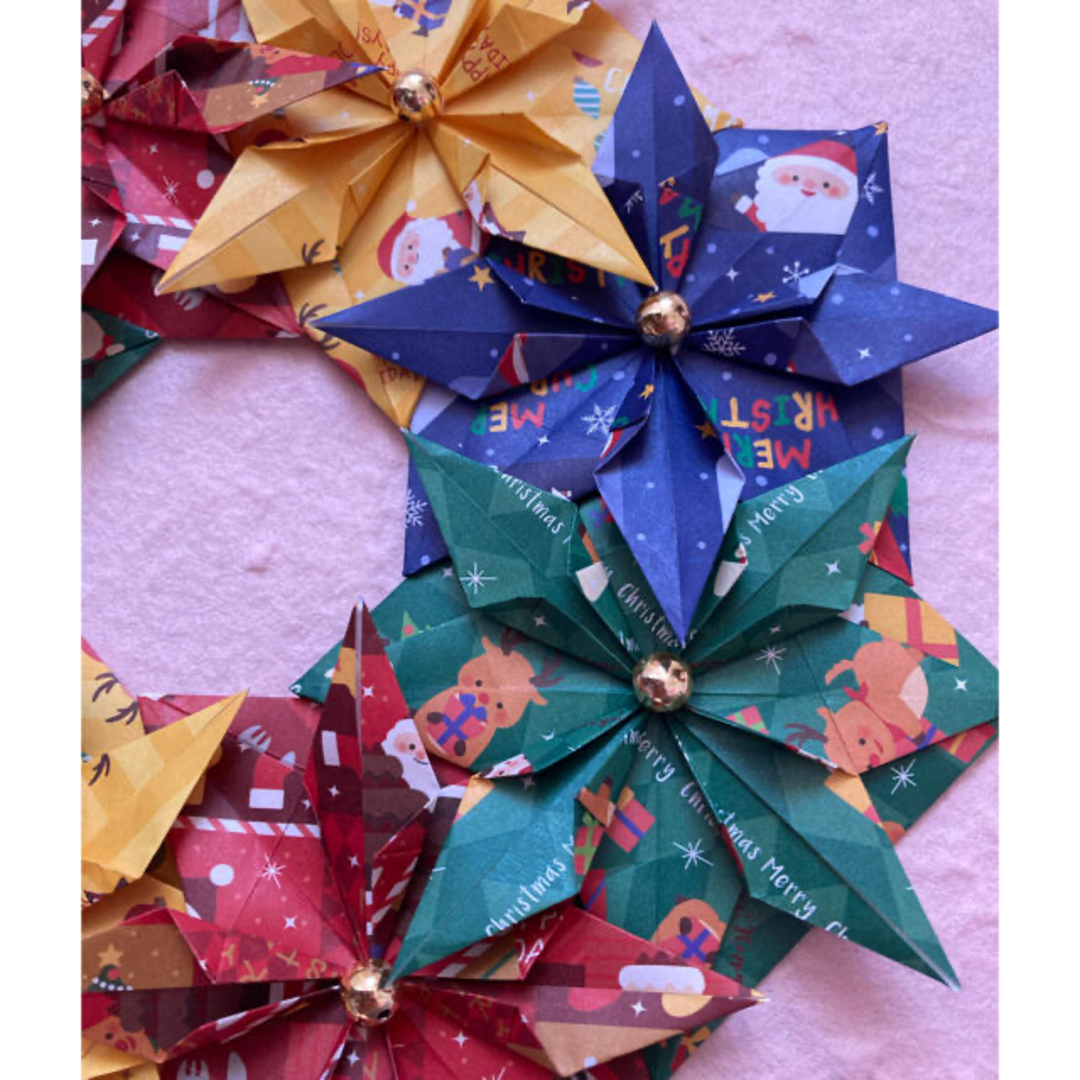 折り紙クリスマスリース⑦＊Merry Christmas ハンドメイドのフラワー/ガーデン(リース)の商品写真