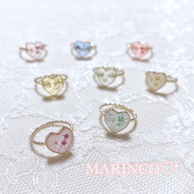 ドライフラワー レジン ハートリング／ラベンダー(NO.459) ハンドメイドのアクセサリー(リング)の商品写真